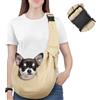Pawaboo Borsa a Tracolla per Cani con Fibbia Regolabile Portacarte a Mani Libere, Guinzaglio di Sicurezza per Cuccioli e Gatti, Tracolla Extra Larga Porta-Animali (Fino a 12 Lbs., Cachi)