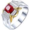 Epinki Anello Uomo Oro Bianco e Oro Giallo 18K Rubino 0.95ct Rosso Ovale con Diamante Largo Fede Anelli Misura 25