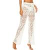 FEOYA Spiaggia Copritevi Pantaloni Donna Pantaloni Trasparenti in Maglia Pantaloni a Rete Bikini Cover Up Pantaloni Estivi all'Uncinetto Bianco XL
