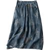 Bciopll Gonna lunga da donna con elastico in vita a trapezio in cotone e lino vintage grande swing casual, Blu, L