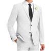 LeaderBeauty Leader of The Beauty - Set di 2 abiti da uomo in lino, slim fit, con due bottoni, per matrimoni estivi, abbigliamento casual, bianco, 48