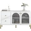 SogesHome Buffets Credenza cassettiera consolle bianca dorata con ripiani regolabili, in marmo con 2 ante in vetro e 2 cassetti per sala da pranzo, soggiorno