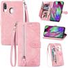 JayModCase Custodia per Samsung Galaxy A40, con chiusura lampo Funzione Stand scomparti [Magnetica] [Antiurto] Pelle portafoglio Cover per Samsung A40 - Rosa