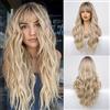 HAIRCUBE Parrucca Ombre Bionda - Parrucca lunga e ondulata con frangia per donna, aspetto naturale, resistente al calore, adatta alle donne alla moda.