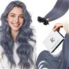 RUNATURE U Tip Cheratina Extension Capelli Veri Blu Grigio 20 Pollice/50cm Keratina Extension Capelli Umani Colorati Extension con Cheratina Capelli Lisci 25 Strands/25g