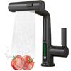ESOP Rubinetto Cucina con Doccetta Estraibile, Miscelatore Cucina con Display Digitale a LED, 3 Modalità Rubinetti Lavello Bagno Monocomando Girevole a 360°, Regolabile in Altezza (Nero)