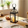 JHY DESIGN Lanterne decorative nere, 40,5 cm di altezza, Lanterne per candele in acciaio inox con vetro temperato, per interni ed esterni, eventi, feste e matrimoni