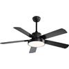 KPUY Ventilatore da soffitto con luce e telecomando, con 5 pale in legno compensato, luce a LED dimmerabile a 3 colori, motore silenzioso reversibile a 6 velocità DC (132 cm, nero opaco)