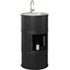 Cpaps Lavandino a Colonna Moderno in Ferro Battuto, Mobile da Bagno con Lavabo in Acciaio Inox, Lavandino su Piedistallo Freestanding Set con Rubinetto e Scarico (con contenitore,nero)