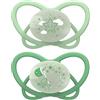 nip - Butterfly Night | 0-6 mesi | Confezione da 2 pezzi | Ciuccio per bambini adatto all'allattamento e ai denti con bottone luminoso con scatola ciuccio. Ciuccio sostenibile con morbido tettarella