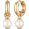 Kuzzoi Orecchini da uomo in argento 925 placcato oro (12 mm) orecchini a cerchio rotondi per l'uomo classici orecchini con perla di conchiglia, Argento sterling Oro giallo