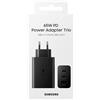 Samsung Spina a muro per Samsung 65W Trio EP-T6530 FC USB-C+USB-A Black Caricatore Originale