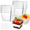VakiReyy 50 Pezzi Bicchierini da Dessert, Tazze da Dessert in Plastica con Cucchiai Food Contenitori Riutilizzabili Quadrati Trasparenti per Mousse Budini Gelati Buffet Dessert Picnic, 60ML