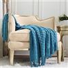 CREVENT Coperta afgana, con frange, per divano, sedia e letto, morbida, calda, leggera, soffice e soffice (127 x 152 cm, turchese)