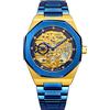 BOLYTE Tourbillon Design Orologio da polso da uomo analogico automatico in acciaio inossidabile, Blu Oro