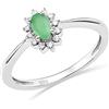MIORE anello di fidanzamento a grappolo con diamanti e smeraldo in oro bianco 9 carati 375 12 diamanti naturali di 0,07 carati e uno smeraldo verde naturale ovale di 0,21 carati