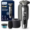 Philips Shaver S9000 Prestige, rasoio elettrico Wet & Dry, Bright Chrome, tecnologia Lift & Cut e SkinIQ, rifinitore di precisione, custodia per la pulizia e astuccio di qualità, modello SP9841/32