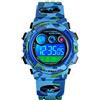cofuo Orologio sportivo digitale per bambini, per ragazzi e ragazze, impermeabile, elettronico, multifunzione, casual, per attività all'aperto, 7 LED colorati con sveglia e cronometro, Blu mimetico