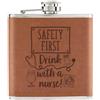Gift Base Safety First Boccetta Da Tasca 6oz In PU Pelle Marrone Per Gin Vino Prosecco