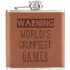 Gift Base Avvertenza World's Grumpiest Gamer 170ml pelle Sintetica Hip Flask Tan Ottimo PC
