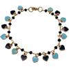 stylen Bracciale rosario con cristalli neri, catena oro e ciondoli a forma di cuore alternati in toni azzurri e neri.