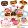 Beberolen Set Tazzine Gioco per Servizio da Tè, Accessori Cucina Giocattolo Legno per Bambina Bambini, Set Cibo Finto Giocattolo per Cucina Bambini, Regalo Bambino Compleanno Pasqua Halloween Natale