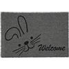 Relaxdays Zerbino con Coniglio, Fibra di Cocco, Frase Welcome, Interni ed Esterni, 40x60 cm, Antiscivolo, Grigio/Nero