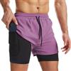 Danfiki Pantaloncini Sportivi da Uomo Running Shorts Asciugatura Rapida con Tasca per Jogging Tennis Fitness Allenamento 2 in 1,Grigio,M