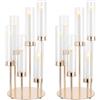 NUPTIO Oro Portacandele Uragano - 60cm Alto 2 Pezzi Portacandele con Cilindro di Vetro Chiaro 6 Braccia Candelabro Candela Stick Chimney Cover Matrimonio All'aperto Centrotavola Natale
