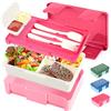 AECIASO Lunch Box, 1400ml Bento Box con 4 Scomparti, Porta Pranzo con Posate e Scatola per Salse, Sicuri per Microonde Lavastoviglie