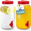 HEFTMAN Dispensatore di Bevande in Plastica con Rubinetto - 2 pezzi, Dispensatori da 3L, Dispensatore di Acqua per Frigorifero con Rubinetto, Maniglia, Tappo a Vite (Rosso)