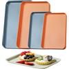 Bustlwor 4 Pezzi Vassoio Rettangolare in Plastica, Vassoio per Fast Food Antiscivolo, Vassoio di Plastica, Adatto per Alimenti, Colazione, Torte, Pasticcini, Bevande, Tè e Caffè(Blu, Arancia)