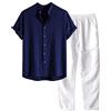 PINTUTU Set da 2 Pezzi in Lino da Uomo Completi Estivi per Le Vacanze al Mare, Camicia a Maniche Corte Casual abbottonata Set di Pantaloni Lunghi Larghi Sportiva