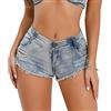 cffvdiz Donna Sexy High Waist Stretch Denim Shorts Skinny Raw Hem Jeans Hot Pants,Blu,XS