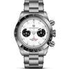 TYBERLEY Uomo Vintage Quartzo Orologio Panda Quadrante VK64 Movimento in acciaio inox 100M impermeabile luminoso Sport Cronografo Orologio da polso, bianco, Classico