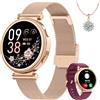 Sanorum Smartwatch Donna con Collana Acciaio, 1.27 Orologio da Polso Chiamate, Cardiofrequenzimetro SpO2 Sonno, 120 Modalità Sport, Fisiologia Femminile Contapassi Fitness iOS Android Oro Rosa