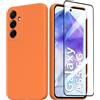 Namenand Cover Compatibile con Samsung Galaxy A55 5G con Vetro Temperato,Custodia Silicone tpu Liquida Flessibile Protettiva Case - Arancio