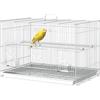 PawHut Gabbia per Uccelli in Metallo con Posatoi e Ciotole per Cibo, Voliera per Canarini e Pappagallini 60x41x41cm, Bianco