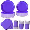 Nkaiso 96Pcs Viola Piatti Carta per feste di Compleanno-24 Ospiti | Piatti Usa e Getta Eleganti Set Include Piatti Carta Bicchieri Tovaglioli, per Matrimonio Baby Shower Decorazioni di feste
