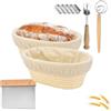 WANGDEFU Cestino Ovale da Lievitazione per Pane,2 Pezzi 11 Cesto in Rattan Naturale | 750g di impasto,con Tela di Lino,asta mescolare farina,per impasto di pane,pizza e pasticceria,25x14x8cm