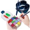XHDIGI Tavolozza da viaggio con rondella pieghevole, 3 in 1 portatile, 16 pozzi contenitore ermetico con detergente per pennelli e supporto per pennelli per pittura a guazzo ad olio ad acquerello