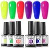 RSTYLE 6 Colori Smalti Gel Semipermanenti Neon Fluo per Unghie, Soak Off UV LED Kit Nail Polish, Manicure Blu Giallo Verde 6ml