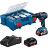 Bosch Professional 18V System Trapano-avviatore con percussione a batteria GSB 18V-55 (coppia max. 55 Nm, 2 batterie 4.0 Ah, caricabatteria GAL 18V-20, set di accessori 82 pz., L-Case Pick & Click)