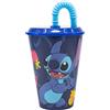 Stor Bicchiere plastica per bambini Disney Stitch da 430 ml, senza BPA, riutilizzabile e lavabile, con cannuccia e coperchio