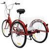 KumuJ Triciclo da 24 pollici, per adulti, 6 marce, con cestino per la spesa, cuscino per bicicletta, schienale triciclo, 3 ruote, per adulti, per attività all'aperto (rosso)