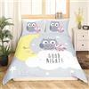 Homemissing 3D Animale Biancheria Da Letto Cartoon Gufi Set per Ragazzi Ragazze Bambini - Copripiumino Gufo Luna Stelle King Size Trapunta 3 Pz