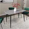 DEGHI Tavolo 120x70 cm con piano in pietra effetto marmo grigio e gambe in metallo nero - Harvey