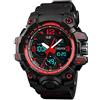 TONSHEN Sportivo Orologio da Uomo Analogico Quarzo LED Elettronico Doppio Tempo Allarme Cronometro Plastica e Gomma 50M Impermeabile Outdoor Militare Digitale Orologi da Polso (Rosso)