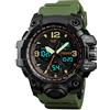 TONSHEN Sportivo Orologio da Uomo Analogico Quarzo LED Elettronico Doppio Tempo Allarme Cronometro Plastica e Gomma 50M Impermeabile Outdoor Militare Digitale Orologi da Polso (Verde)