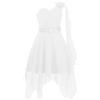 Freebily Vestito da Festa Cerimonia Matrimonio Damigella Bambine Ragazze Monospalla Elegante Abito da Sposa Comunione Battesimo Chiffon Vestito da Principessa Orlo Asimmetrico Bianco 7-8 Anni